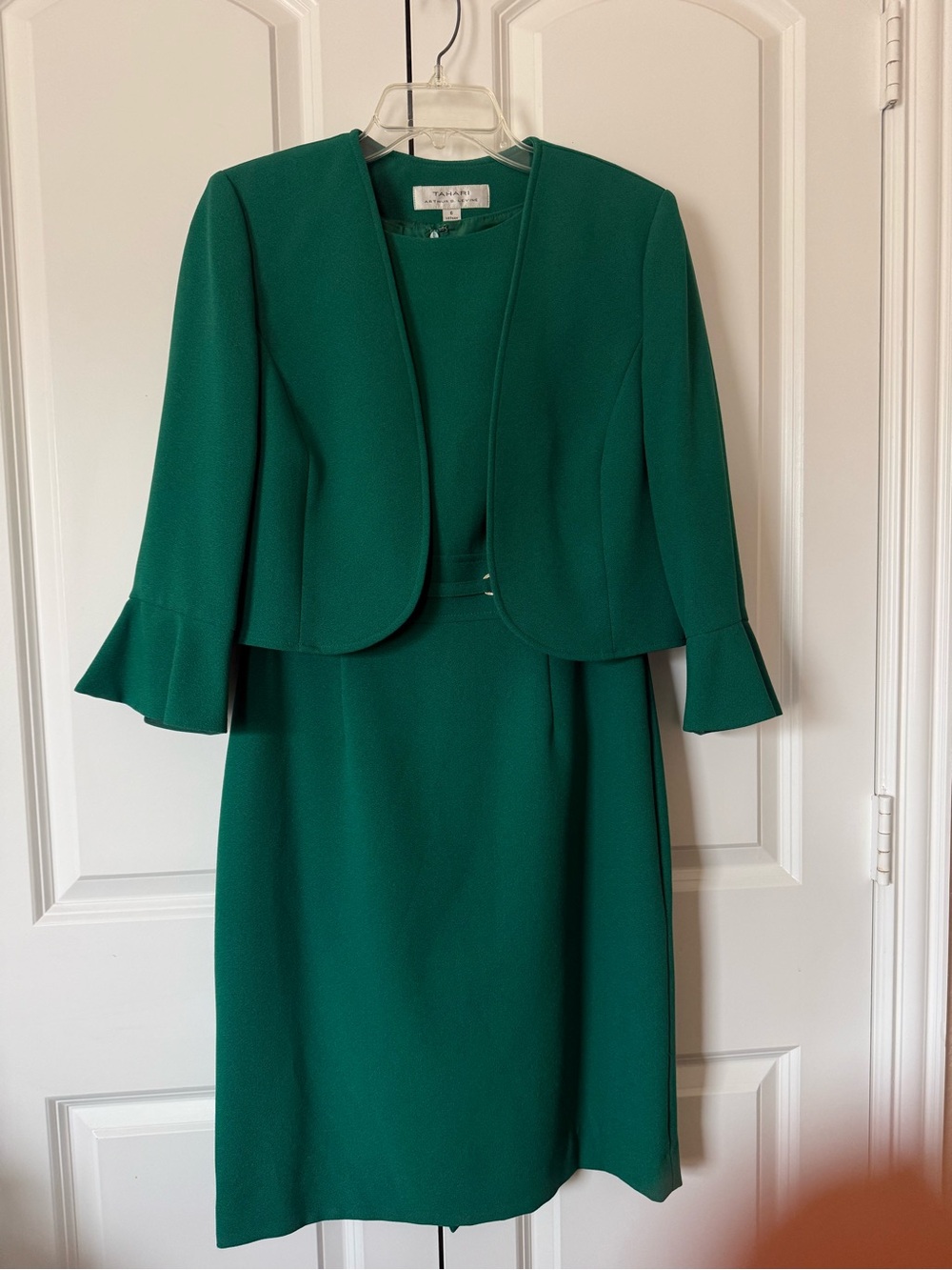 Tahari ASL Emerald Green Midi Dress with Cropped Jacket